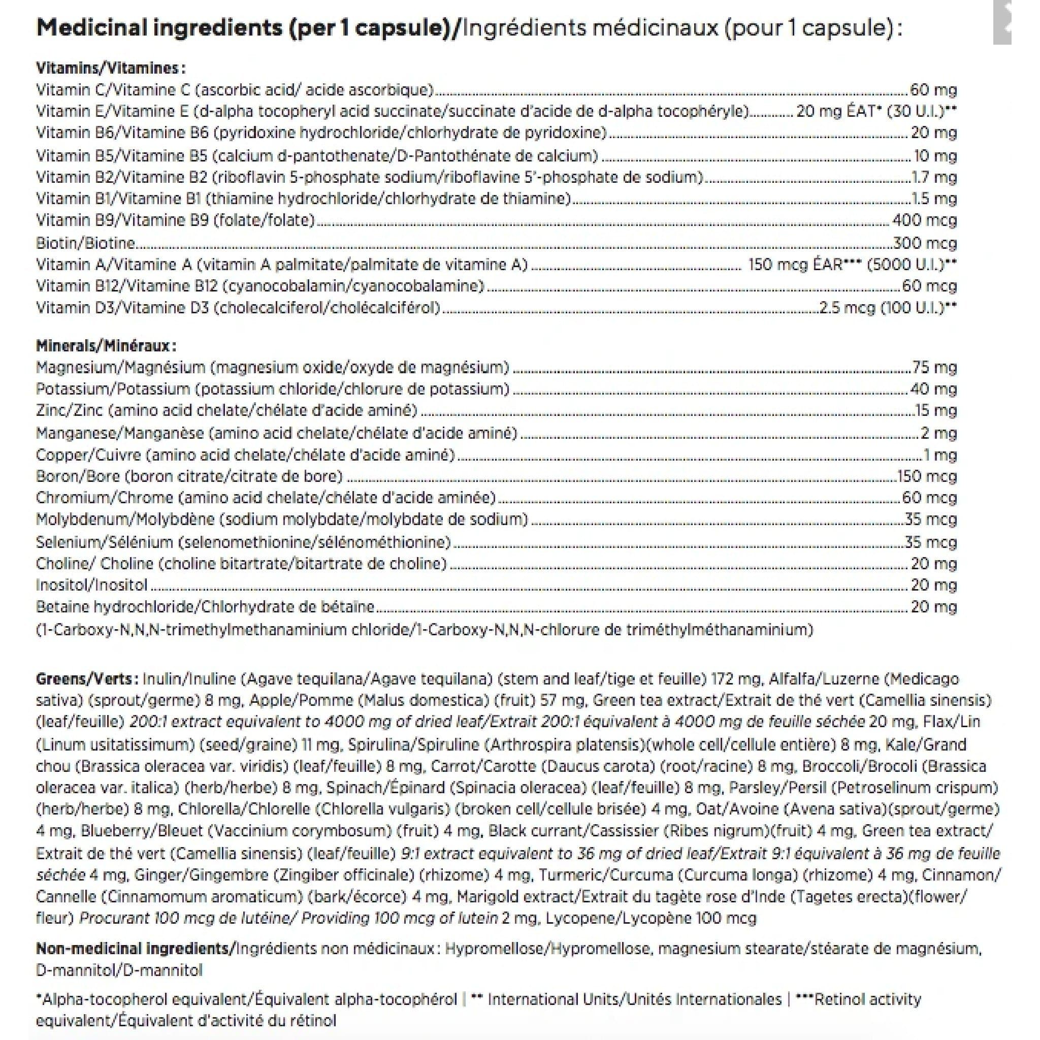 Raw Nutritional Multi + Greens 180 capsules | HERC'S Nutrition Canada