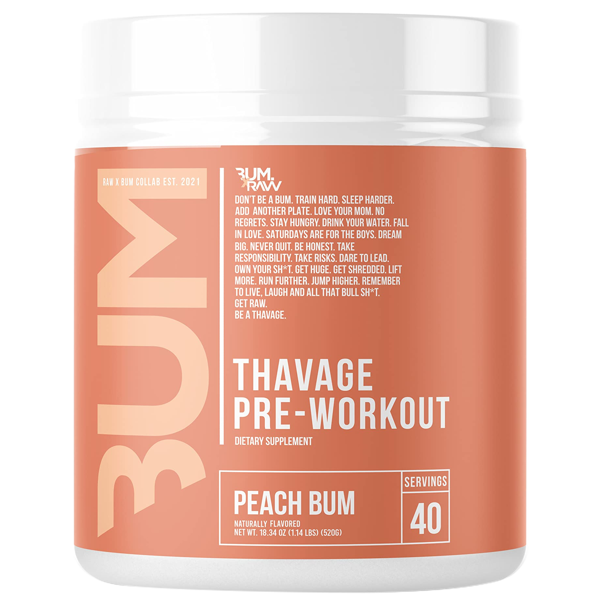 BUM x RAW Nutrition Thavage Pre-Workout 40 servings