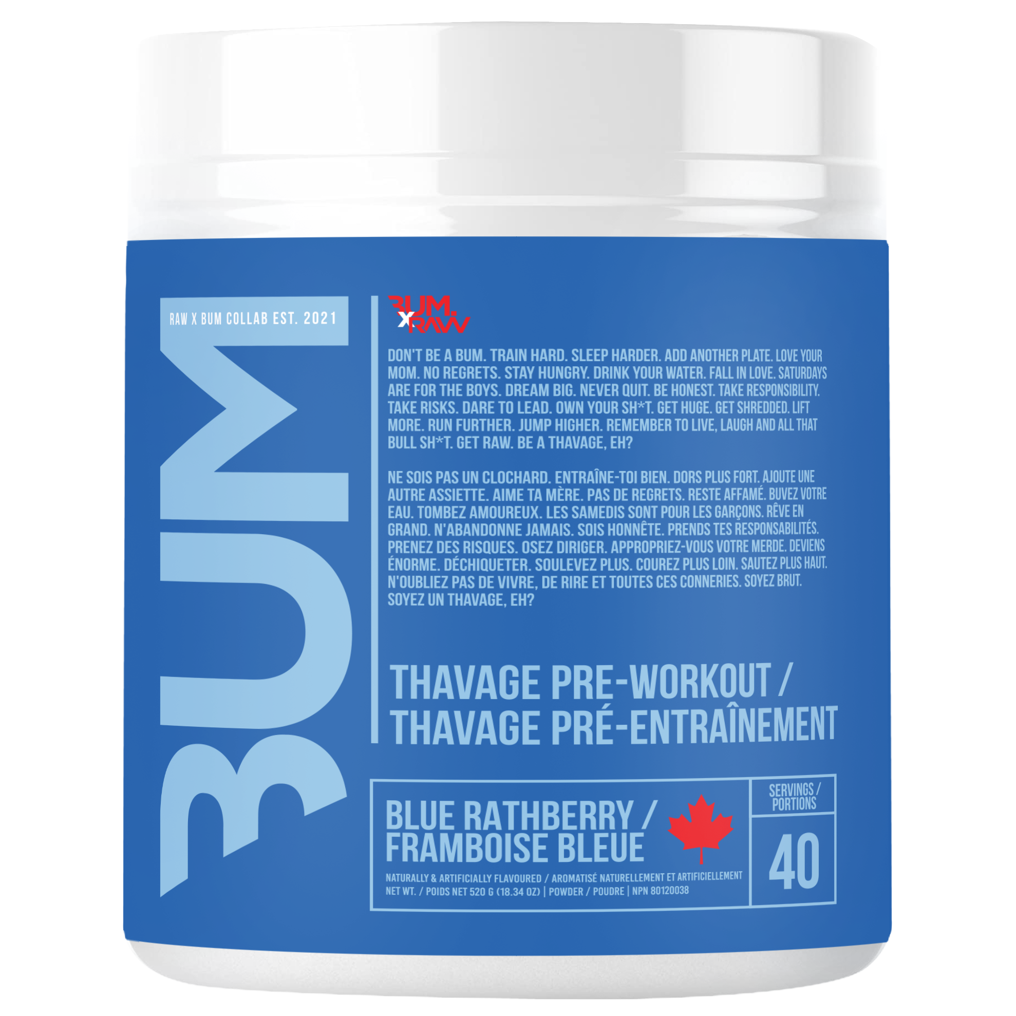 BUM x RAW Nutrition Thavage Pre-Workout 40 servings