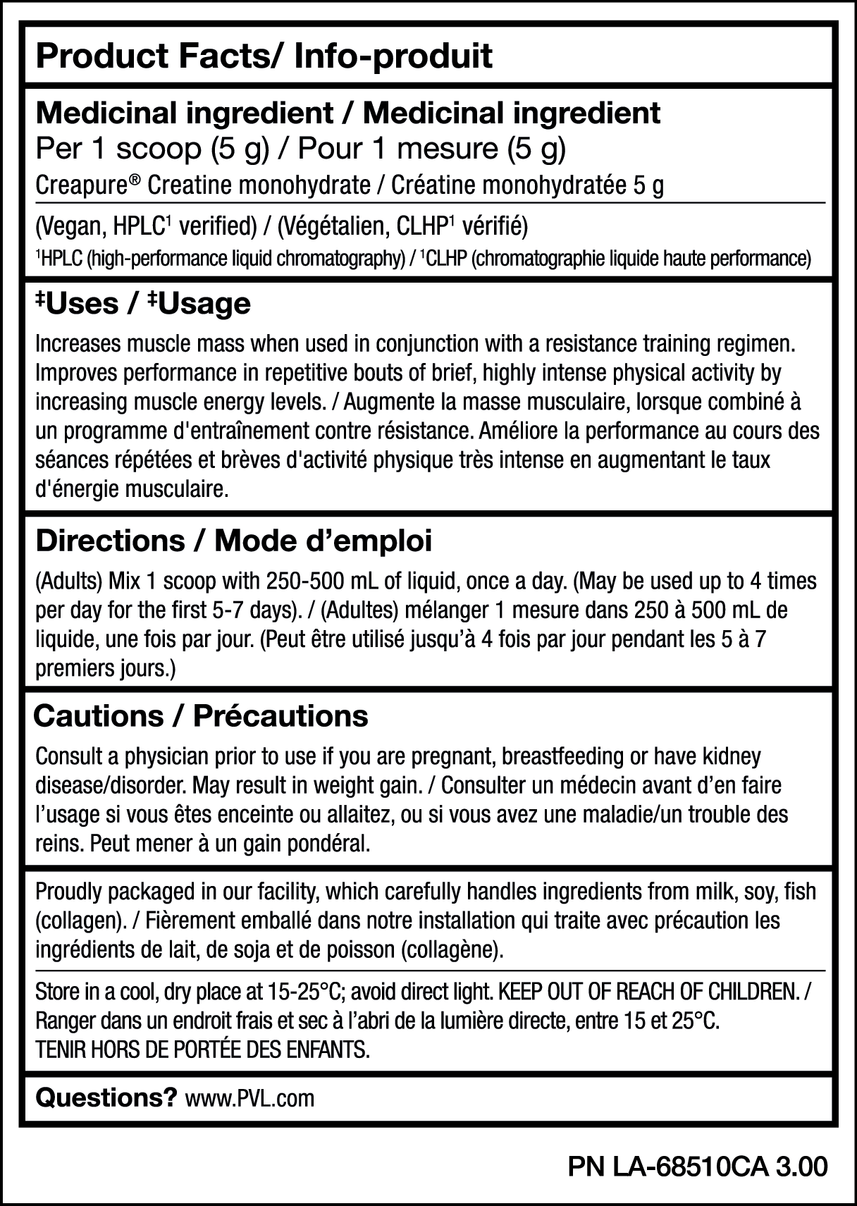 PVL 100% Creapure Creatine Unflavored 410g