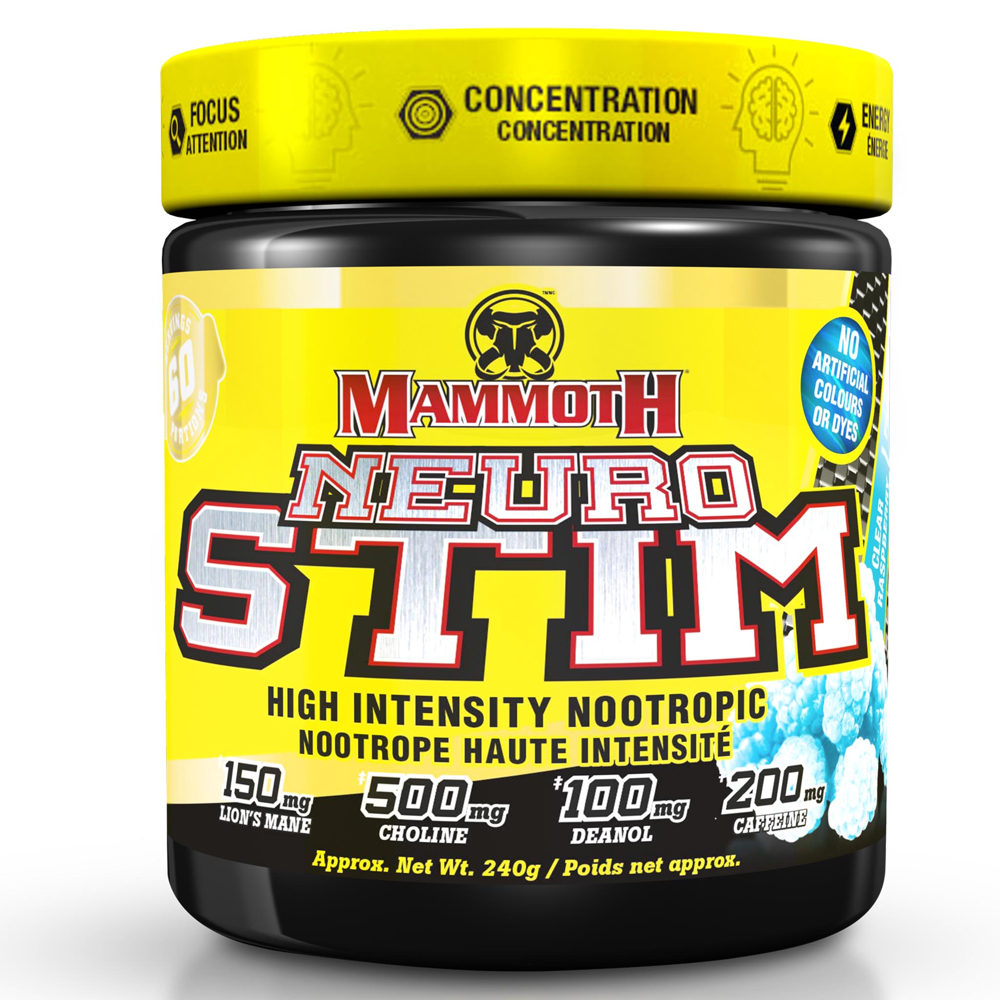 Mammoth Neuro Stim 60 serving Clear Raspberry | HERC'S Nutrition Canada